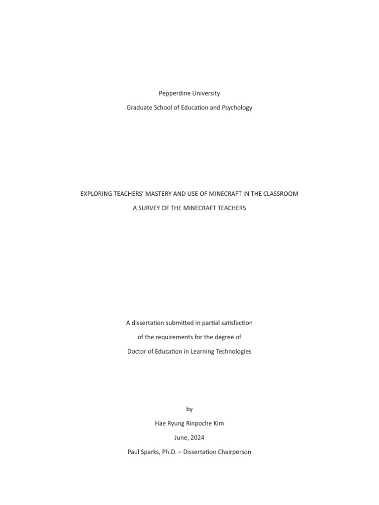 Exploring Teachers' Mastery and Use of Minecraft in The Classroom | PDF ...