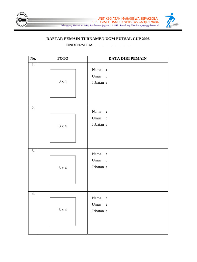 Daftar Pemain Formulir | PDF