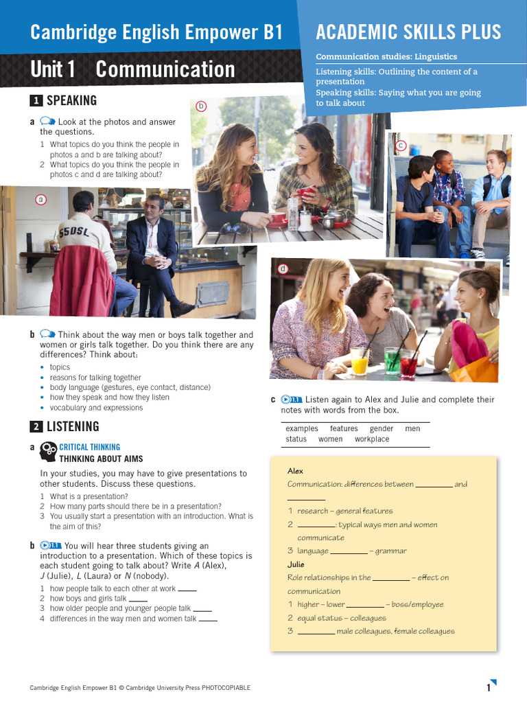 Empower B1 - Academic Skills - U01 | PDF | English Language | Communication