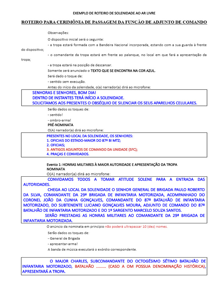 Exemplo De Roteiro De Solenidade Ao Ar Livre Adj Cmdo Pdf