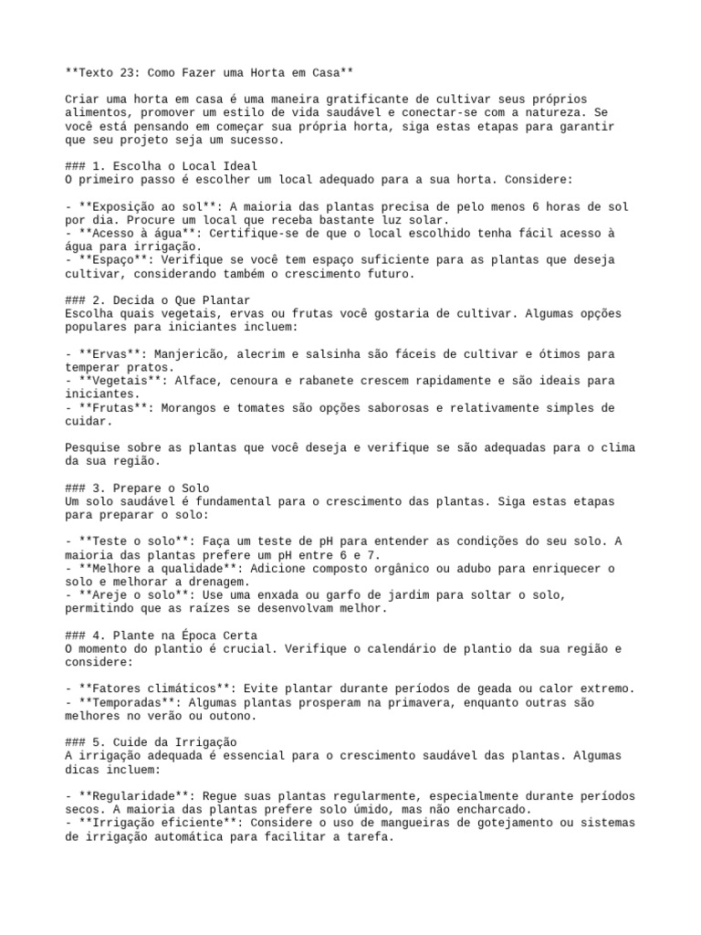 Texto 23 Como Fazer Uma Horta em Casa | PDF