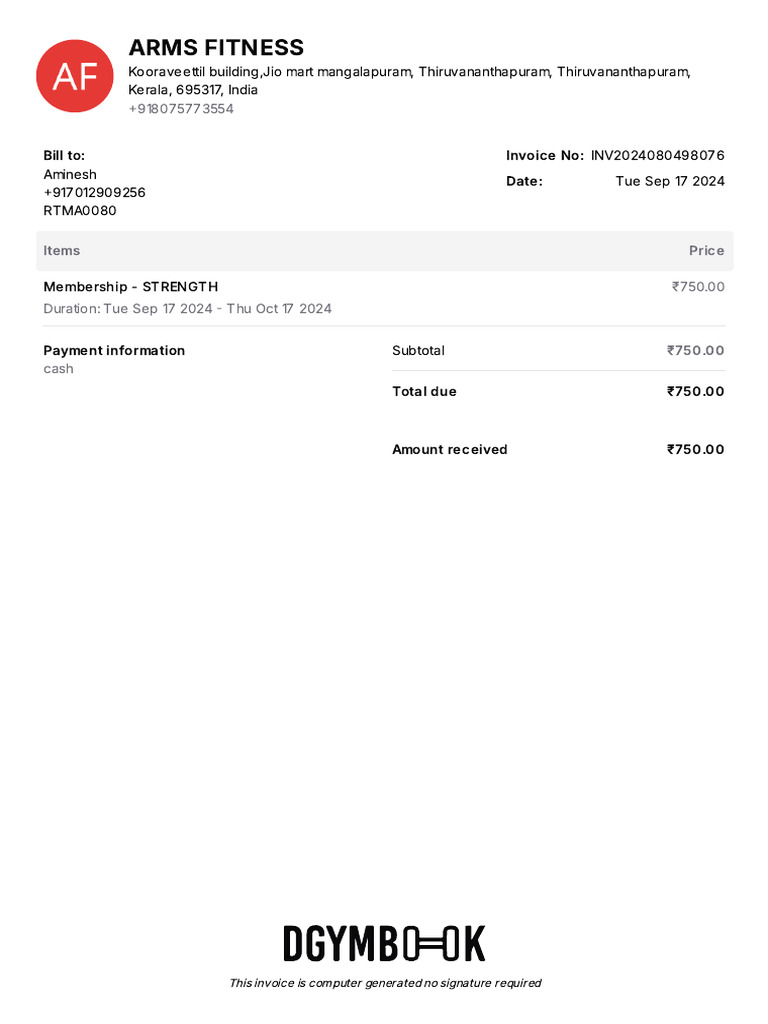 Arms Fitness: This Invoice Is Computer Generated No Signature Required ...