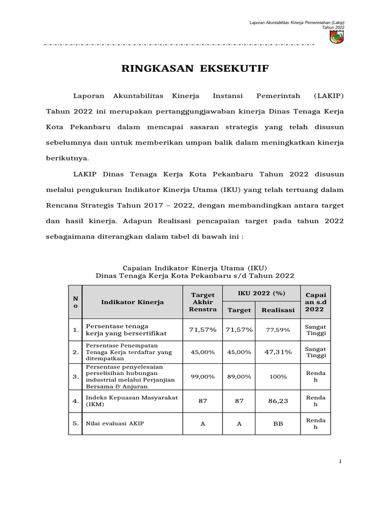 Lkjip Disnaker Tahun 2022 Kab Riau Pdf
