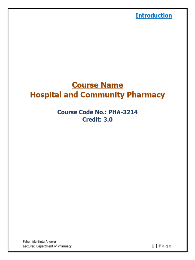 Introduction to Hospital Pharmacy | PDF | Pharmacy | Science & Mathematics