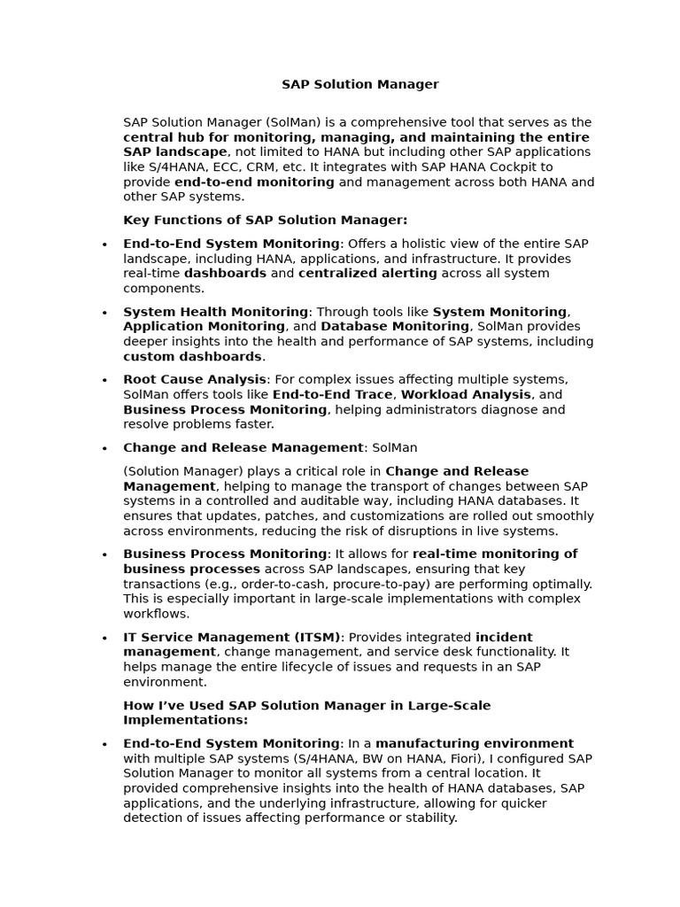 SAP Solution Manager | PDF | Databases | Computers