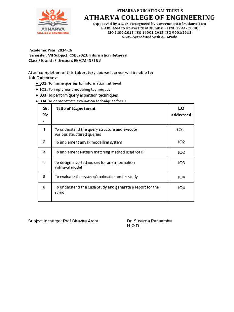Information Retrival List of Experiment - Odd Sem 2024-25 | PDF ...