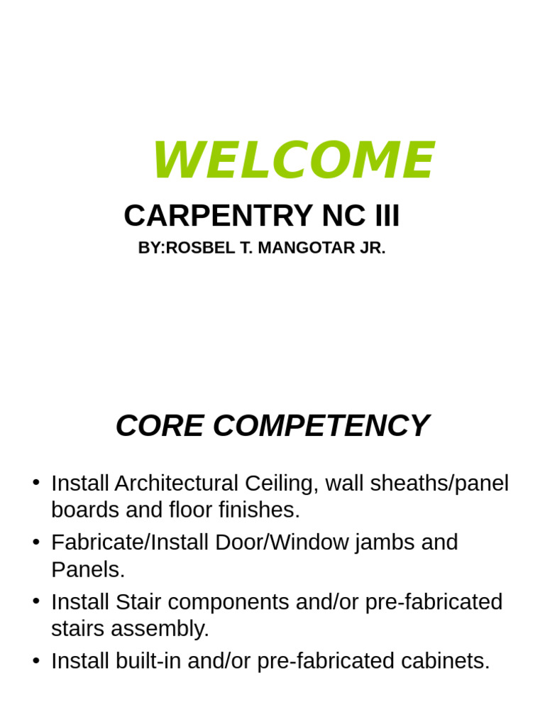 Carpentry NC III: Installation Guide | PDF | Stairs | Framing ...