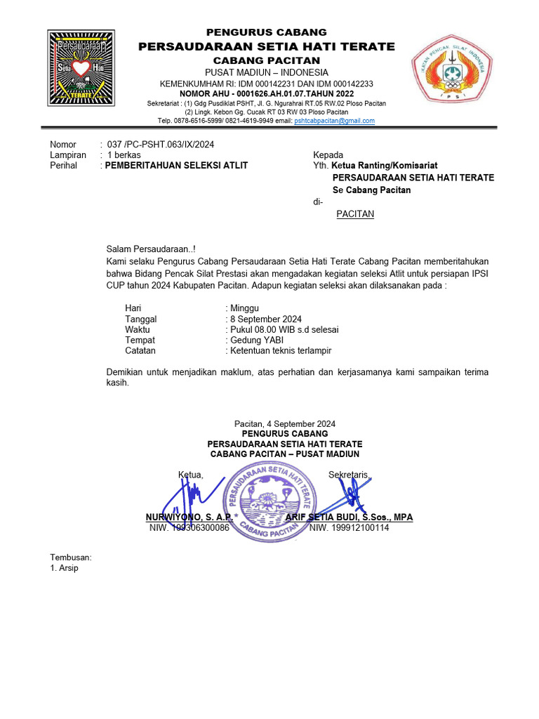 Pemberitahuan Seleksi Atlit | PDF