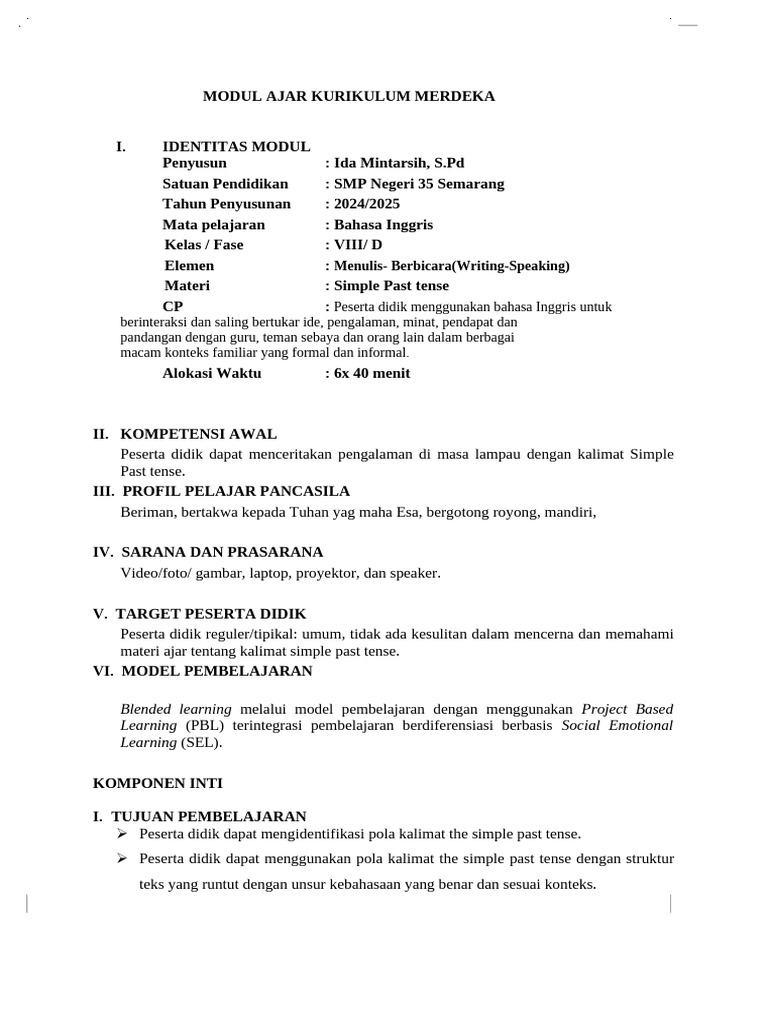 FORMAT MA KUMER 20242025 Simple Past | PDF