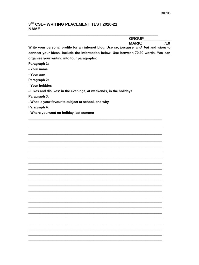 Writing Placement Test | PDF