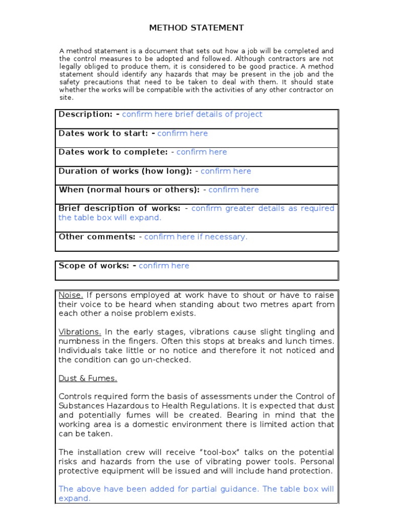 Method Statement for Job Safety Compliance | PDF | Prevention ...