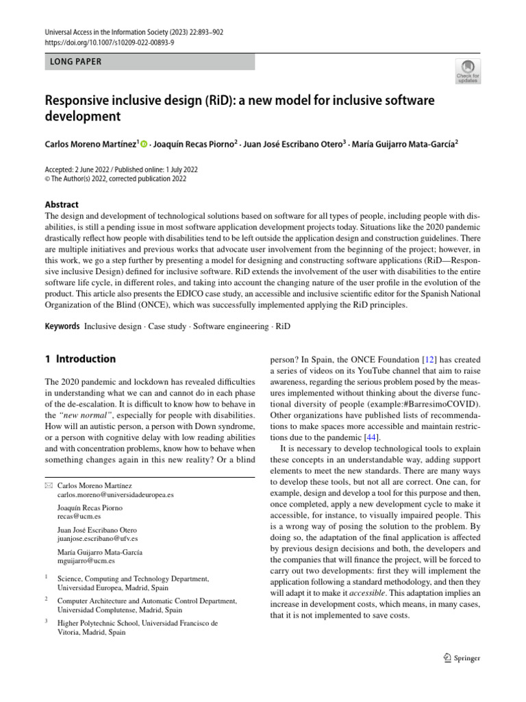 Responsive Inclusive Design RiD A New Model For Inclusive Software | PDF