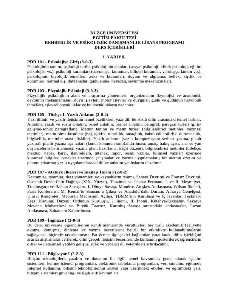 PDR Ders İçerikleri | PDF