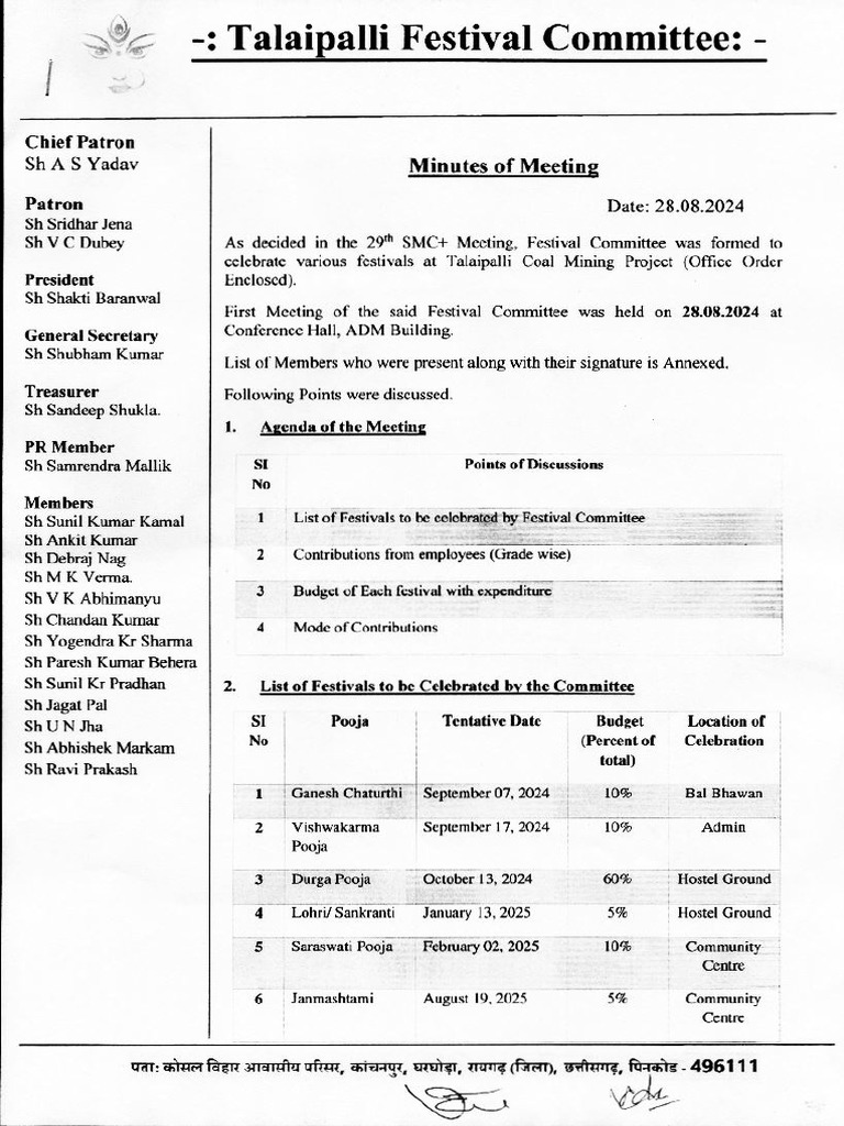 Minutes of Meeting - Festival Committee | PDF