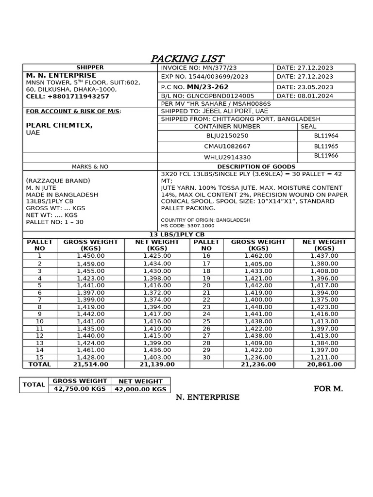 Packing List 377 Bank | PDF