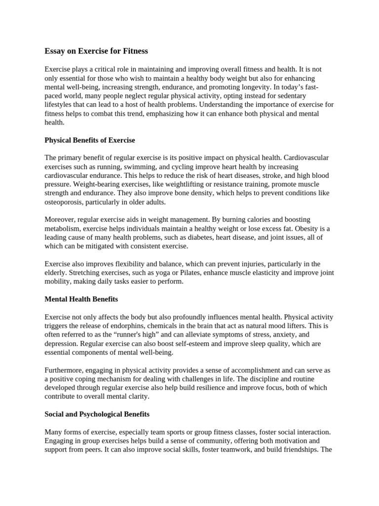 Essay On Exercise For Fitness | PDF | Physical Fitness | Dementia