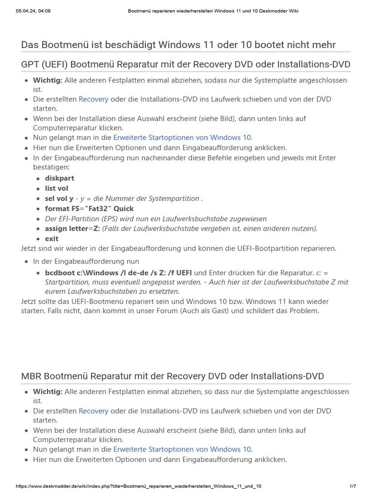 Bootmenü Reparieren Wiederherstellen Windows 11 Und 10 Deskmodder Wiki ...