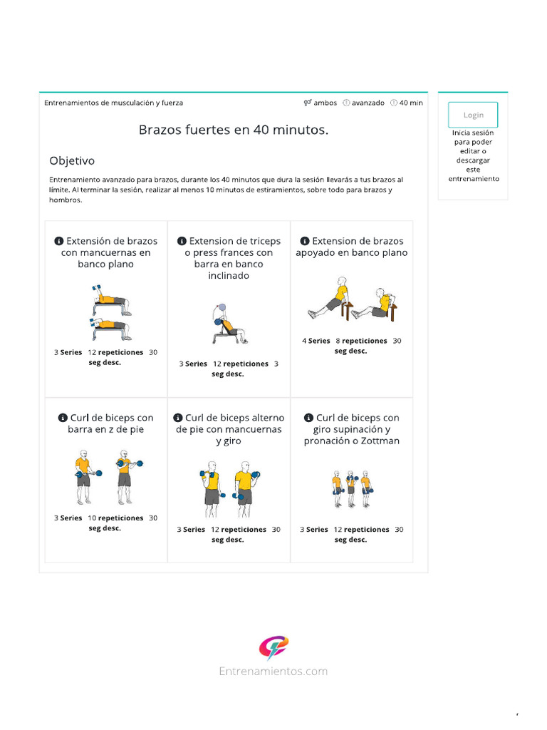 Brazos Fuertes en 40 Minutos. - Entrenamientos, Rutinas y Ejercicios | PDF