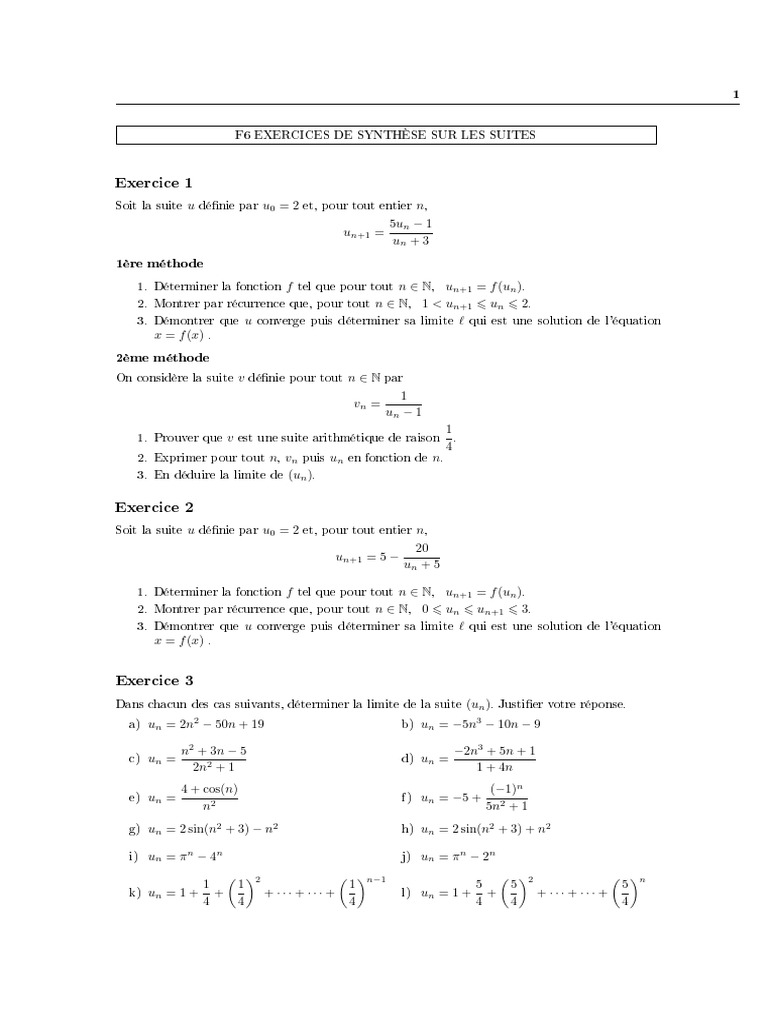 F6 Exercices de Synthèse Sur Les Suites | PDF