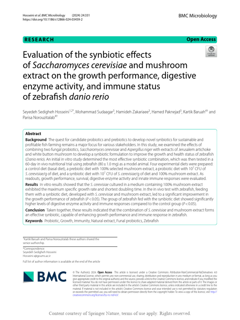 Evaluation of The Synbiotic Effects of Saccharomyc | PDF