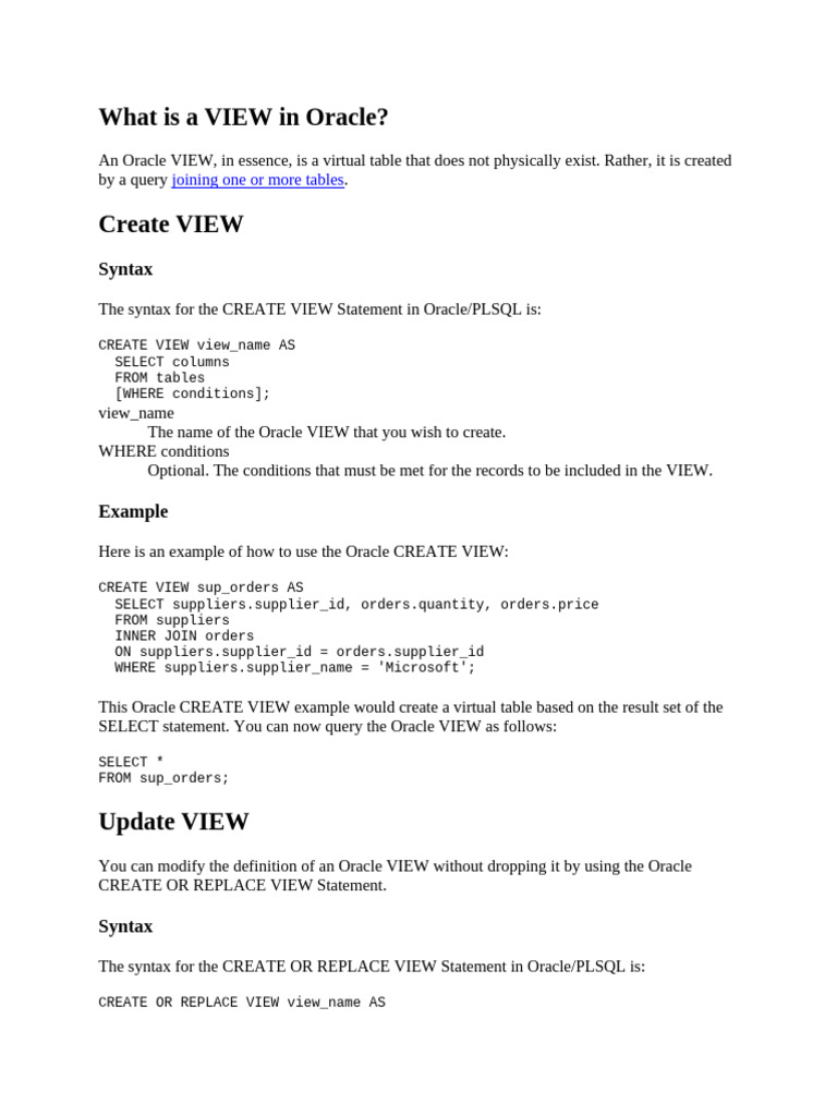 What Is A VIEW in Oracle | PDF