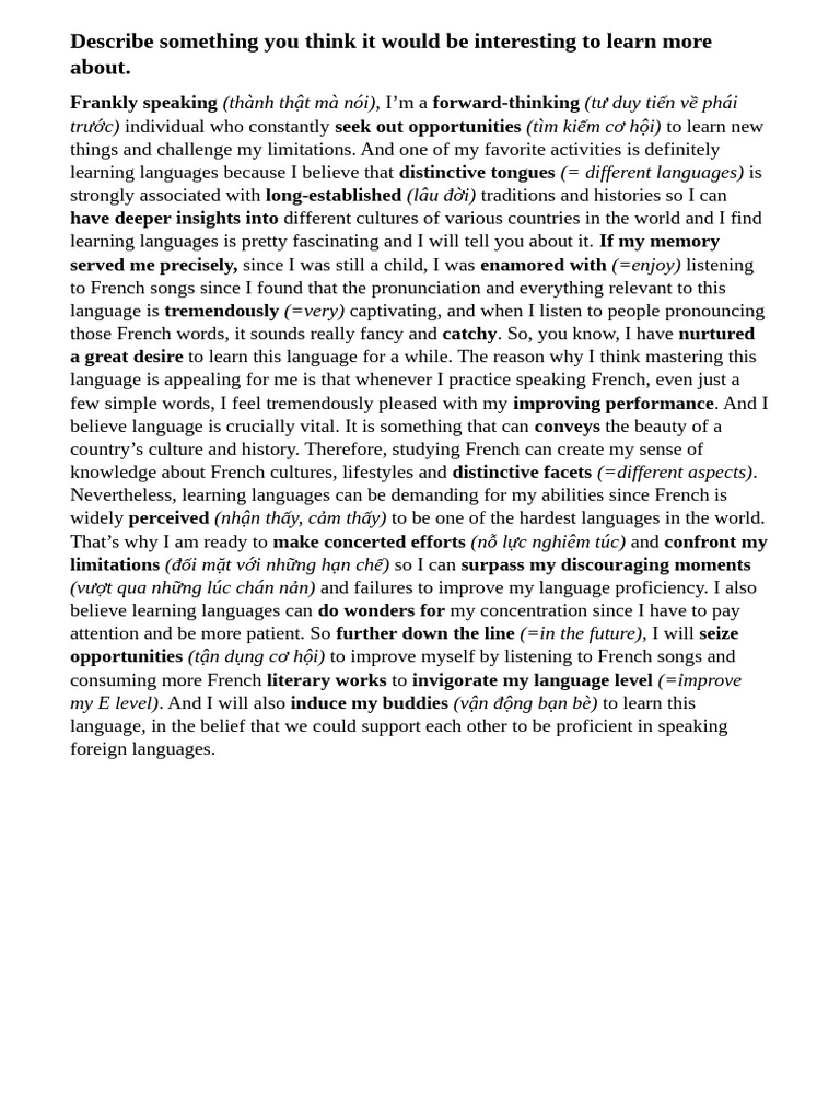 Describe Something You Think It Would Be Interesting To Learn More ...