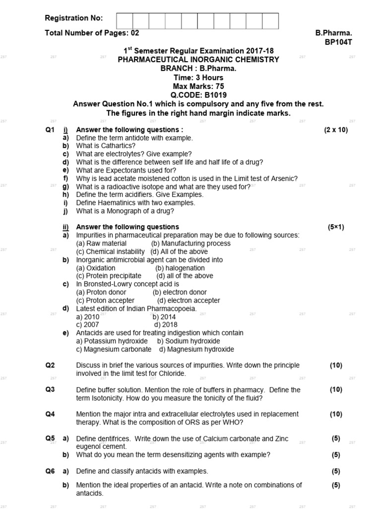 Bpharma 1 Sem Pharmaceutical Inorganic Chemistry 2017 | PDF