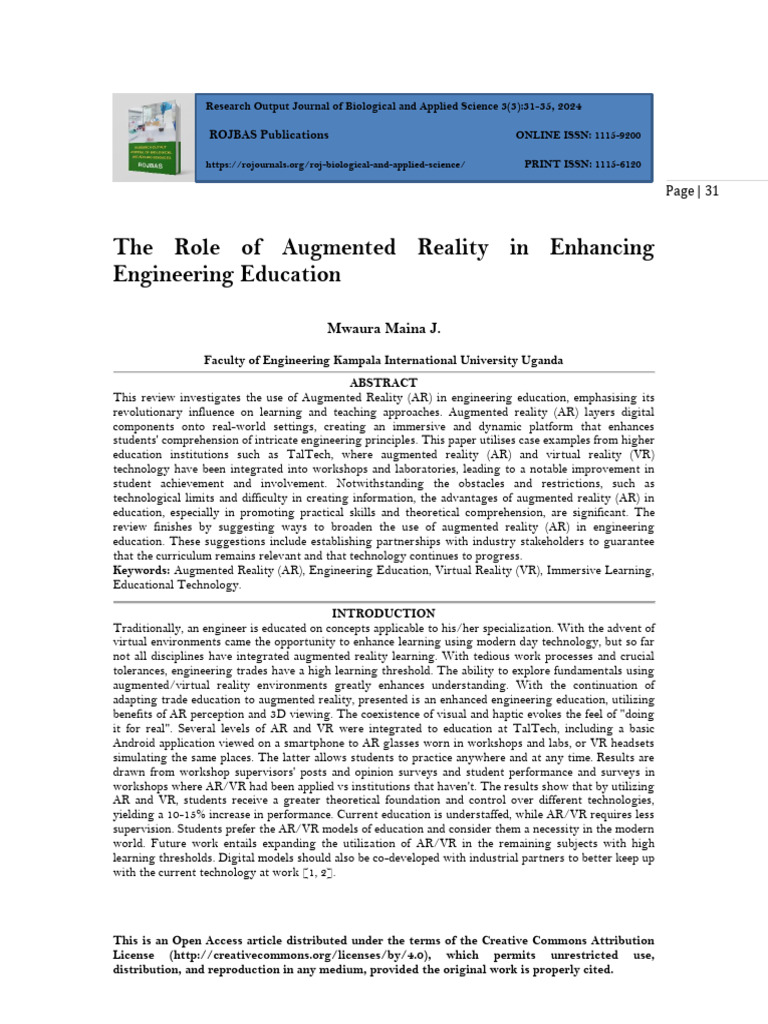Augmented Reality in Engineering Education | PDF | Augmented Reality ...