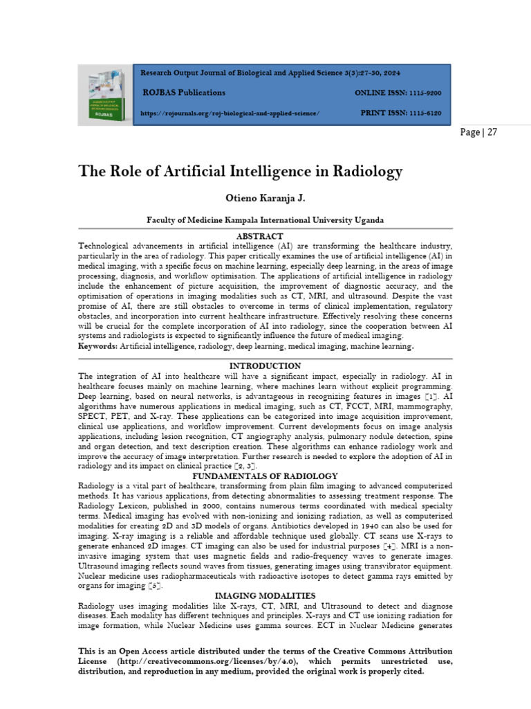The Role of Artificial Intelligence in Radiology | PDF | Medical ...