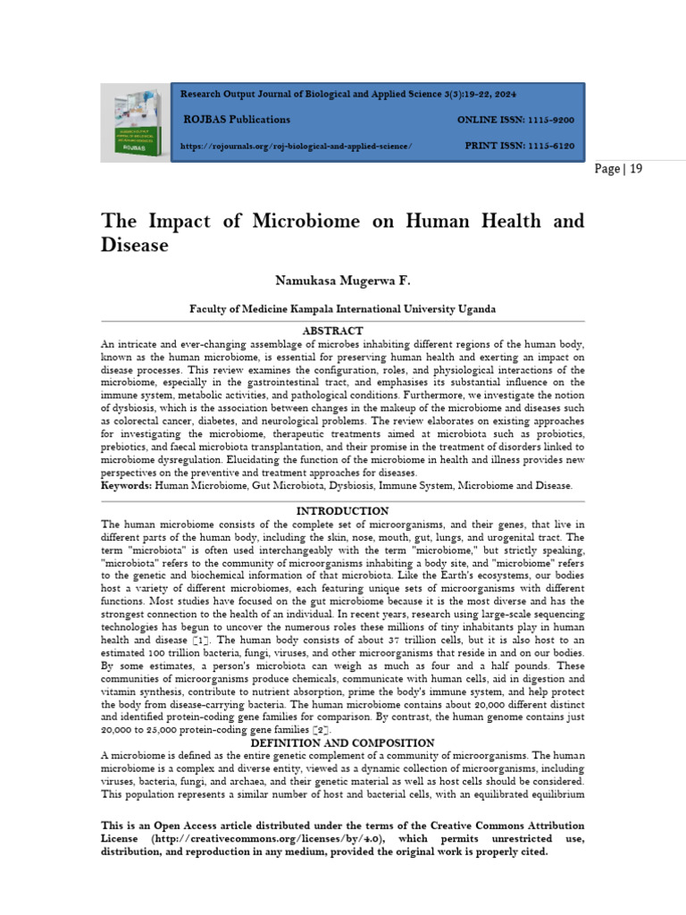 The Impact of Microbiome On Human Health and Disease (WWW - Kiu.ac - Ug ...