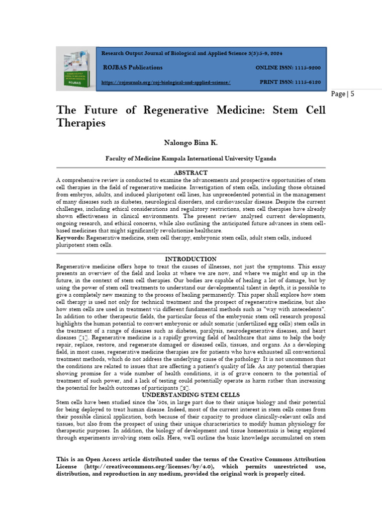 Future of Stem Cell Therapies in Medicine | PDF | Stem Cell | Cell Potency