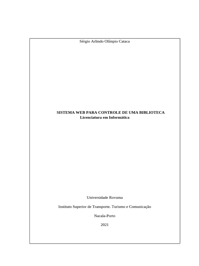 Sistema Web Para Controle De Uma Biblioteca Pdf