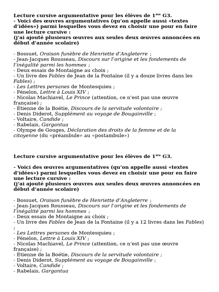 Lectures Cursives Argumentatives 1ère G3 | PDF