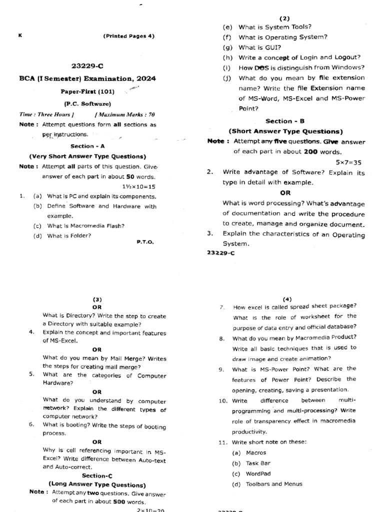 Bca 1 Sem PC Software 23229 C 2024 | PDF