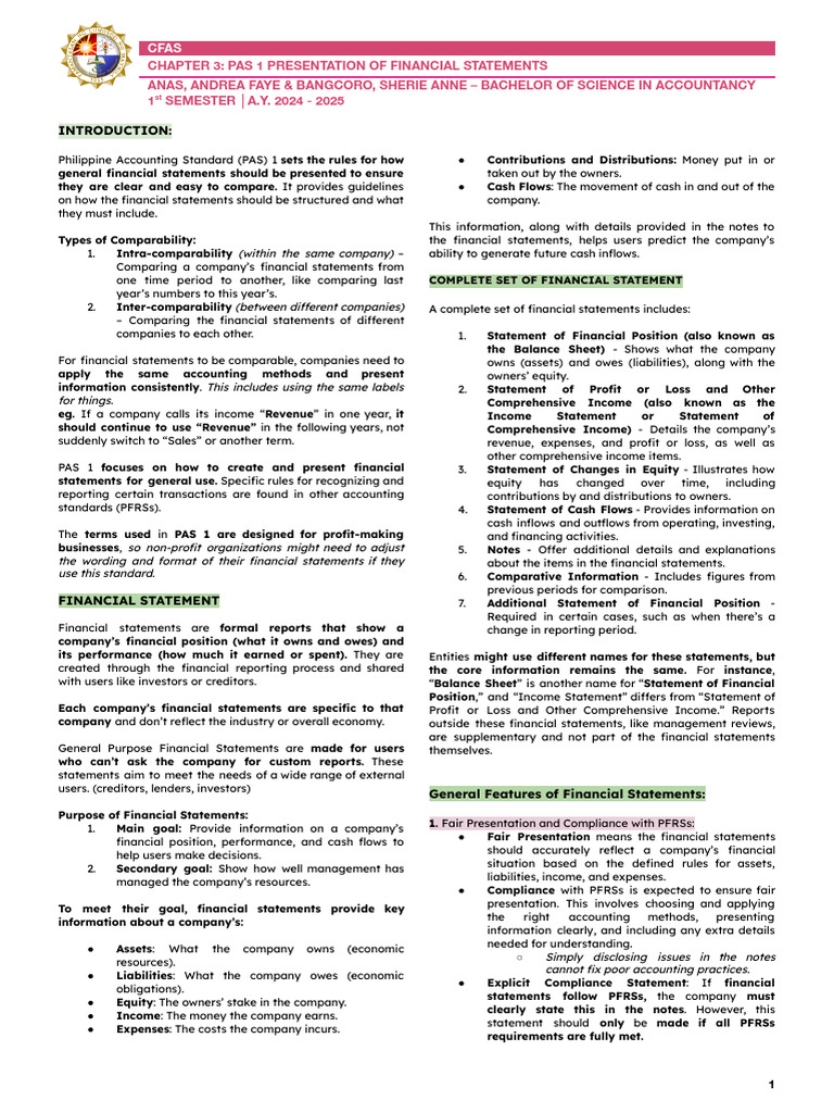 Overview of Philippine Accounting Standard 1 | PDF | Balance Sheet ...