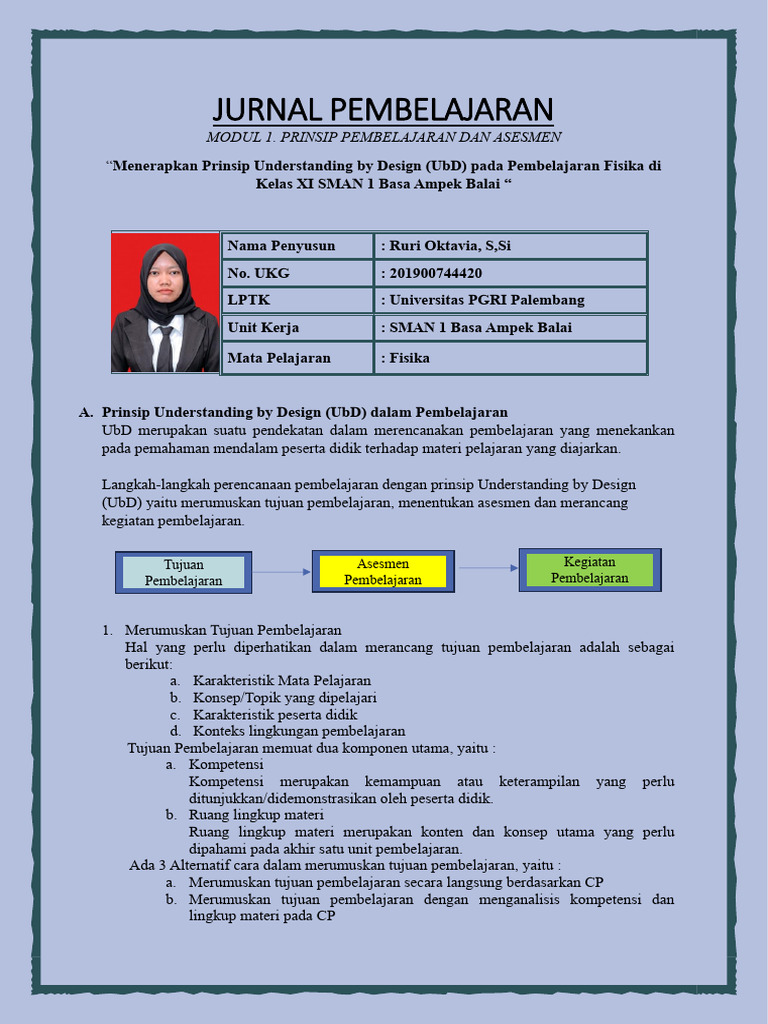 JURNAL PEMBELAJARAN MENERAPKAN PRINSIP UbD - RURI OKTAVIA, S.Si | PDF ...