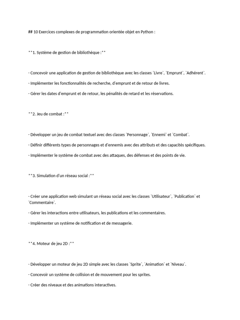 10 Exercices OOB en Python | PDF