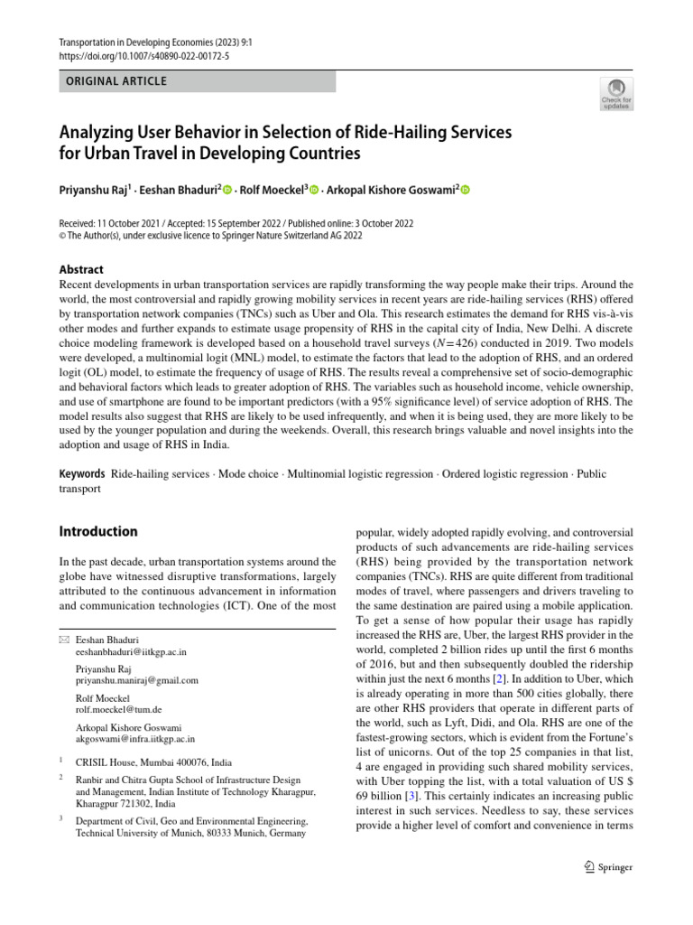 Analyzing User Behavior in Selection of Ride Hailing Services | PDF