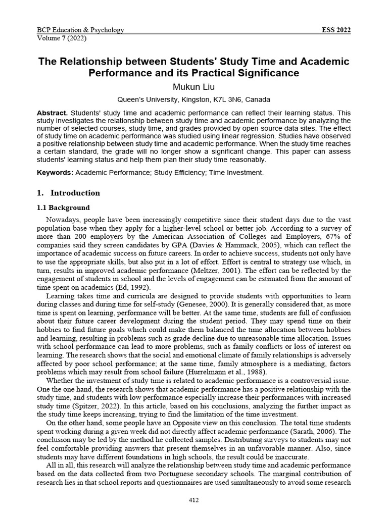 The Relationship Between Students Study Time And Pdf