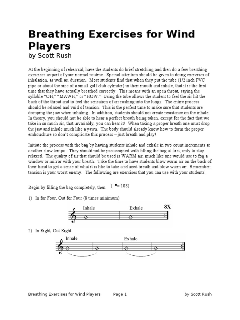 Breathing Techniques for Wind Musicians | PDF