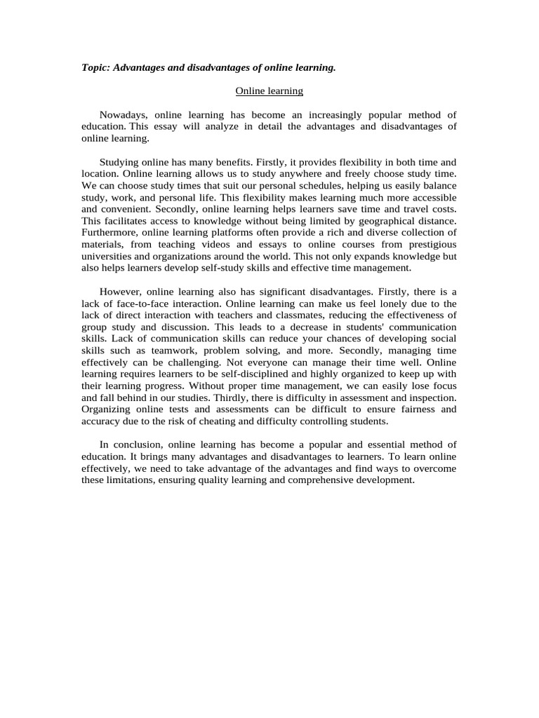 Advantages and Disadvantages of Online Learning | PDF