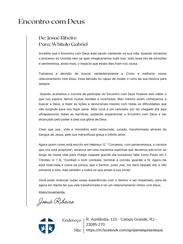 Carta para o Encontro com Deus | PDF | Fé | Deus