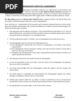 VIDEOGRAPHY SERVICES AGREEMENT