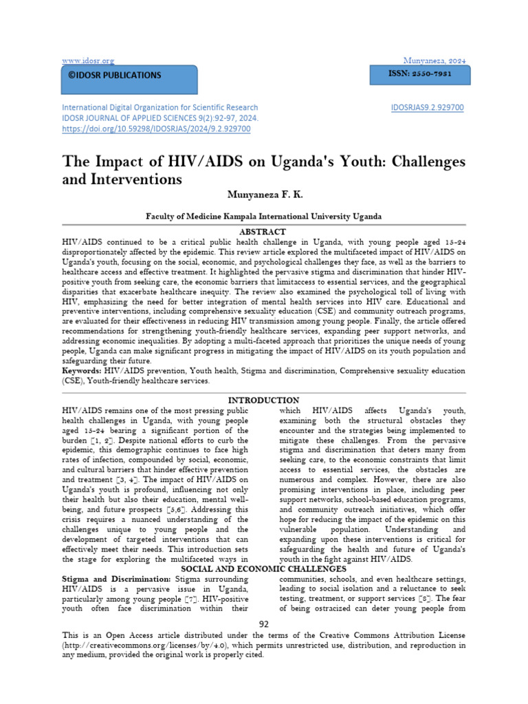 The Impact of HIV/AIDS On Uganda's Youth: Challenges and Interventions ...