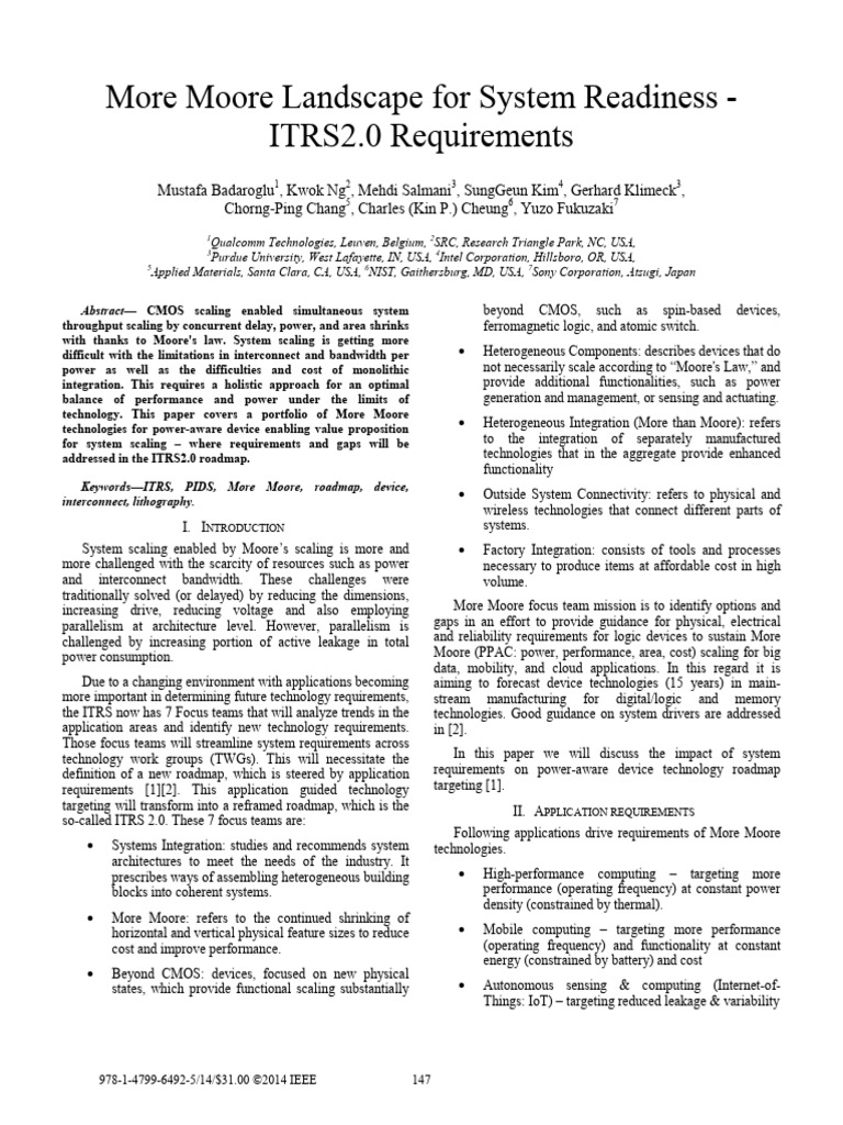 More Moore Landscape For System Readiness - ITRS2.0 Requirements | PDF