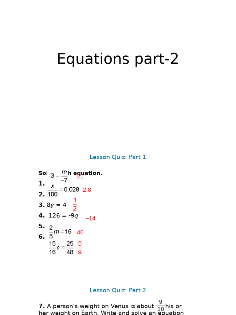 Equations Part 2 | PDF
