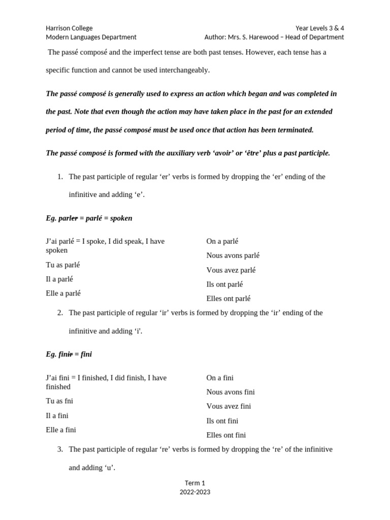 Passé Composé Pdf
