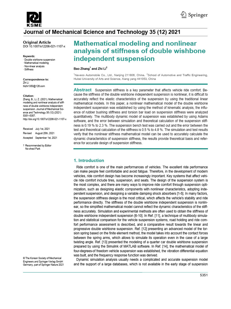 Mathematical Modeling and Nonlinear Analysis of Stiffness of Double ...