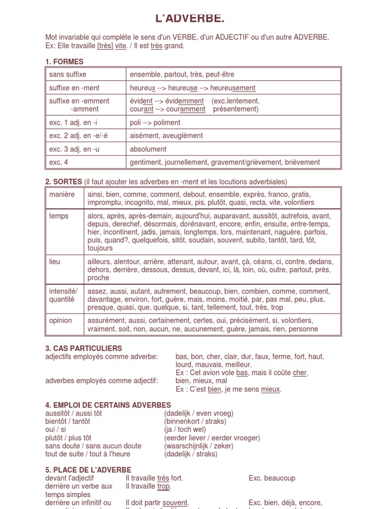 Adverbe | PDF | Verbe | Typologie linguistique
