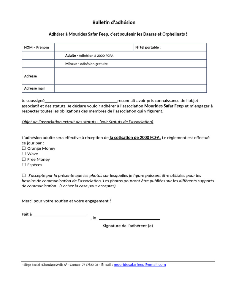 fiche d'adhesion | PDF